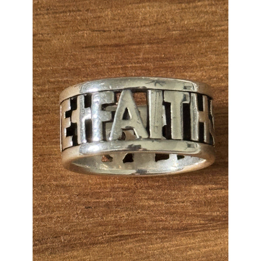 Pre Owned James Avery Retired Sterling Silver Faith Hope And Love Ring Size 6