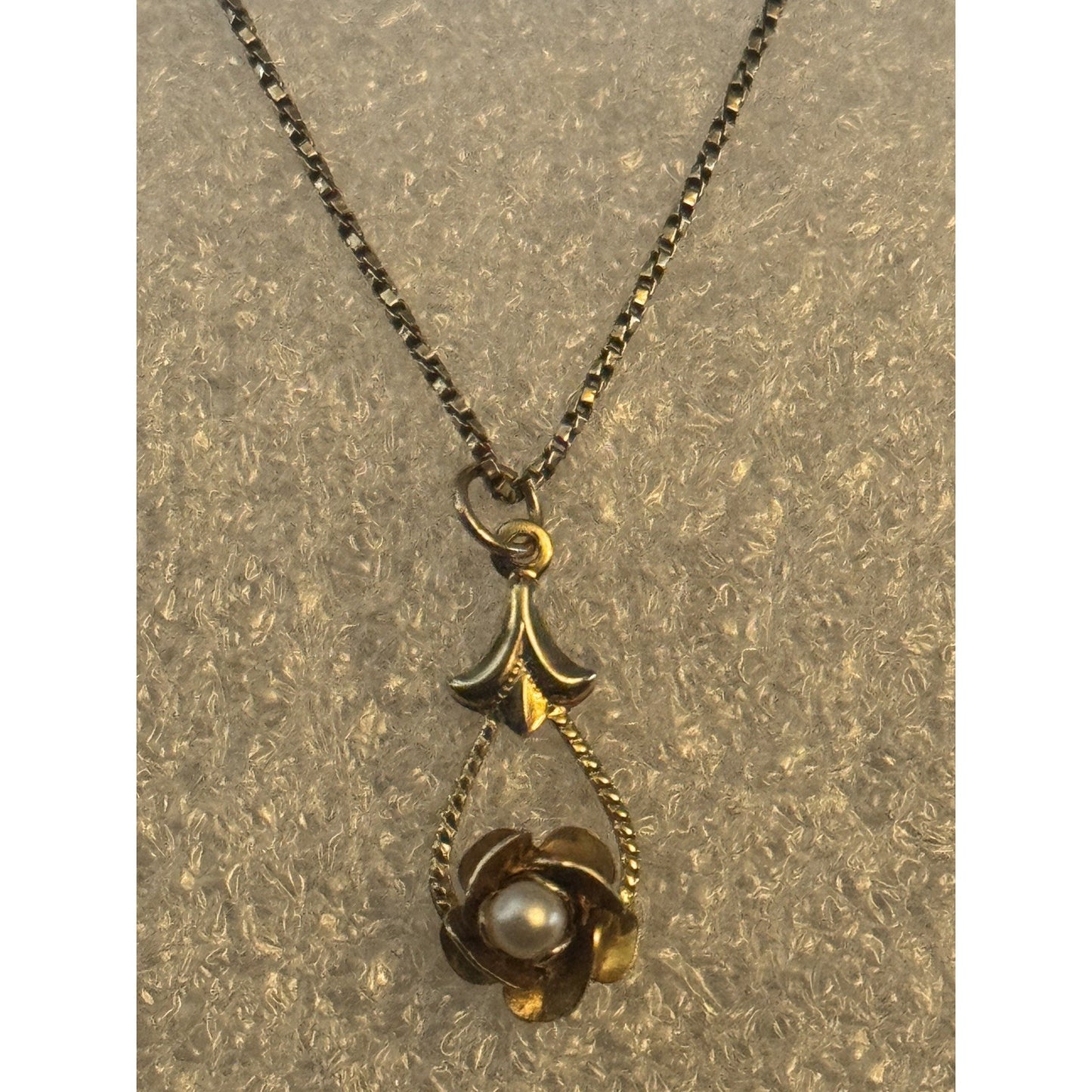 Vintage Rose Pearl Pendant on EAS Italy 925 Gold Plated Sterling Chain 24” Mint