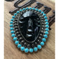 Sterling Silver Turquoise Carved Face Brooch Pendant 925 Large