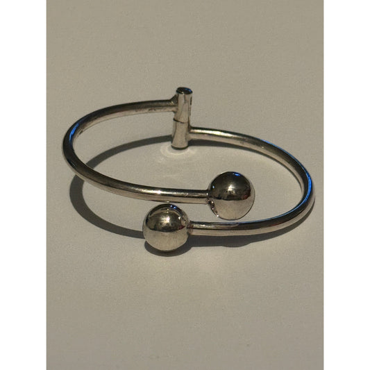 Vintage ATI Mexico 925 Sterling Silver Hinged Bypass Ball-End Bangle Orb Bracelet 14.8g