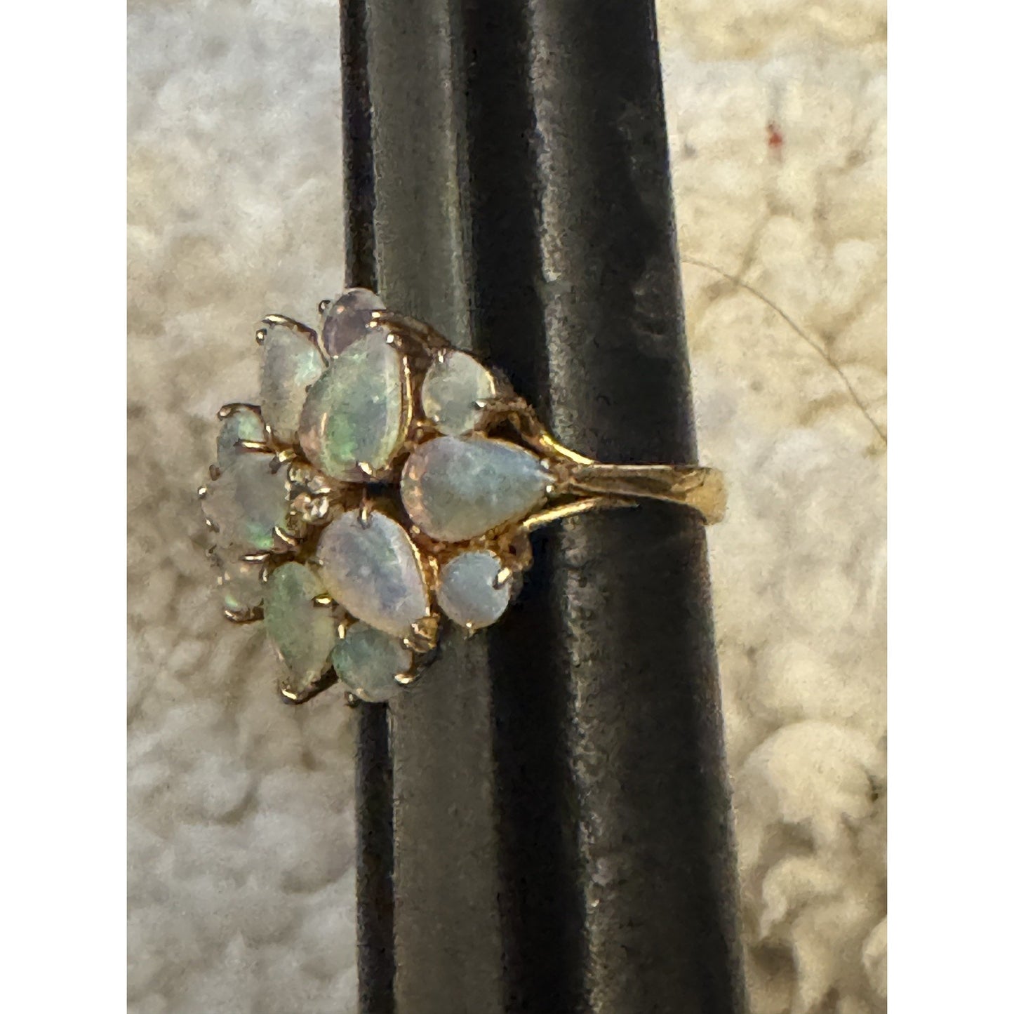 Vintage 18K HGE Gold Plated Opal Cluster Ring Natural Welo Opals Size 5.5