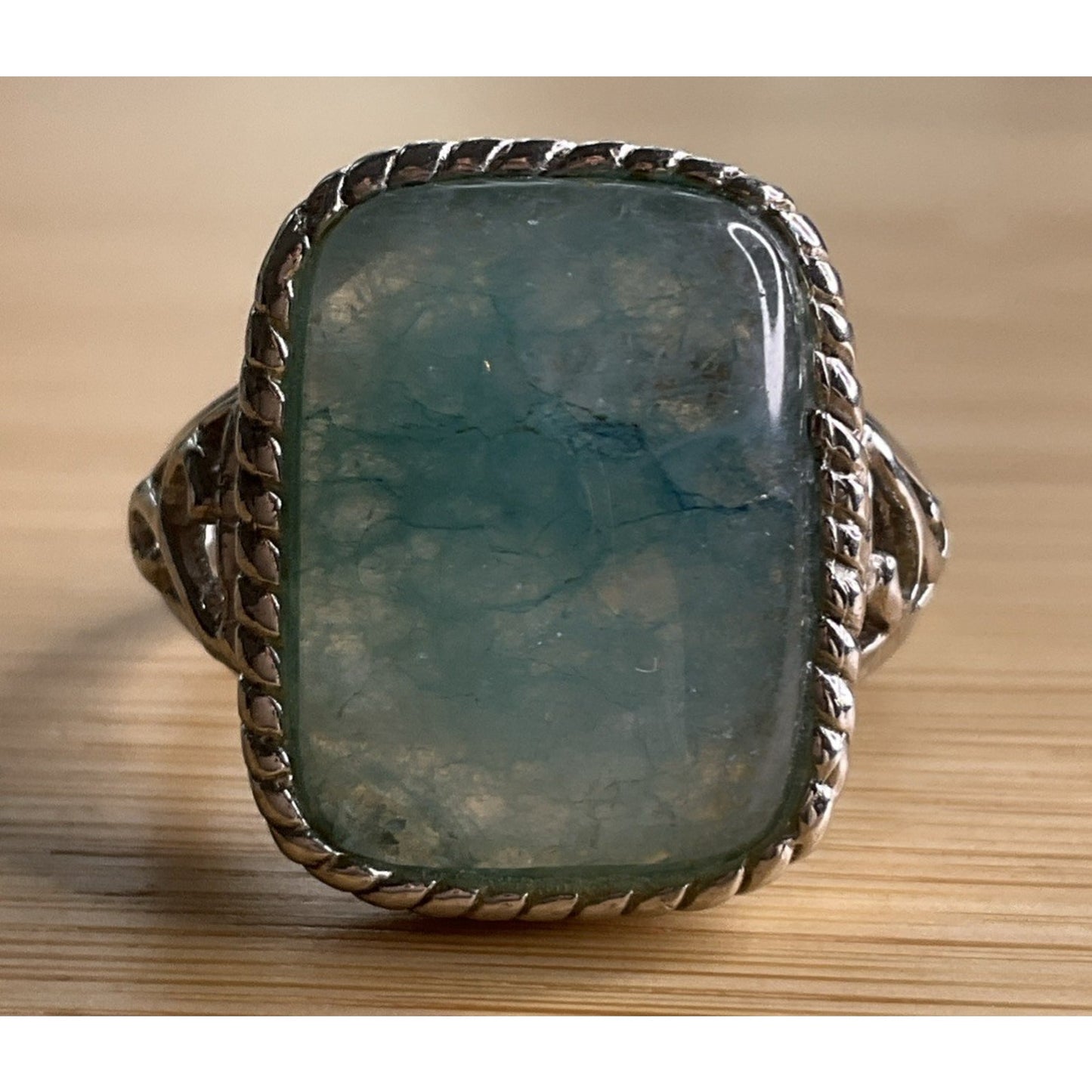 Vintage Leg Aquamarine Cabochon Sterling Silver Cocktail Statement Ring Sz 10.25