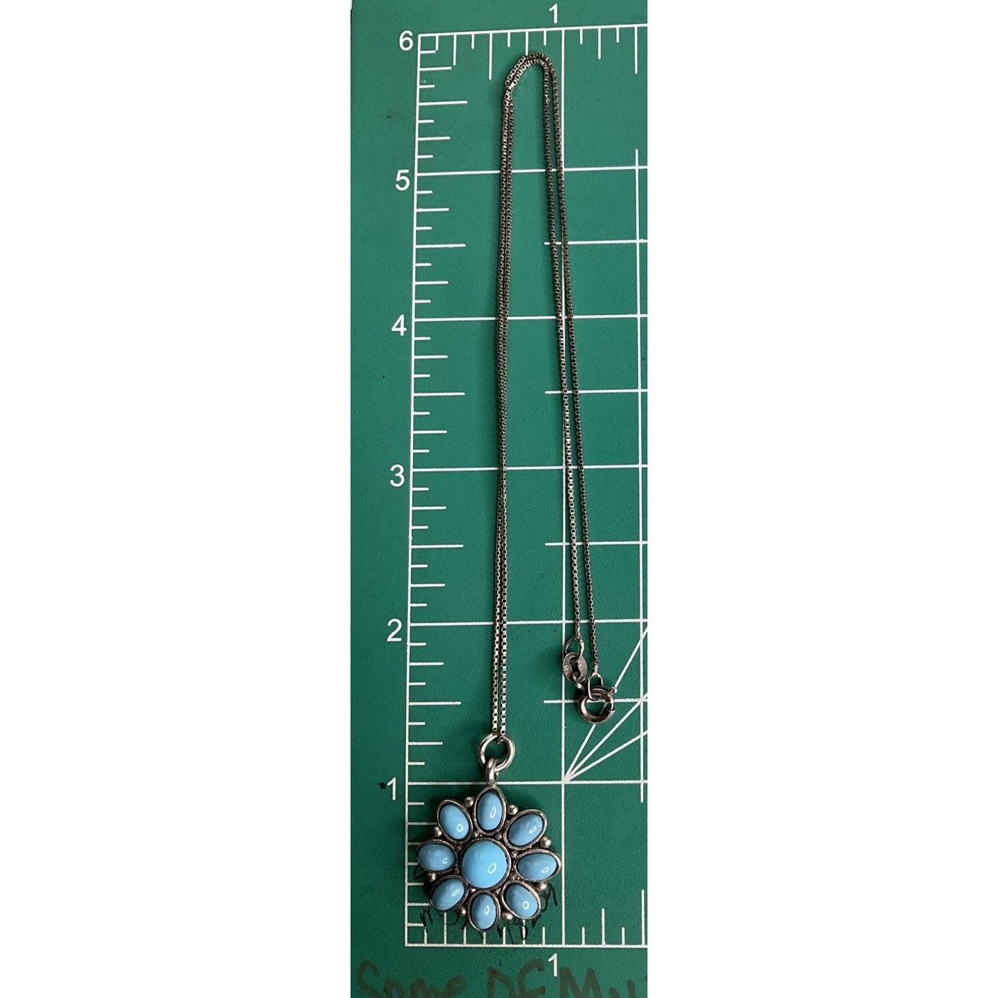 Vintage Sterling Silver Sleeping Beauty Turquoise Cluster Flower Necklace