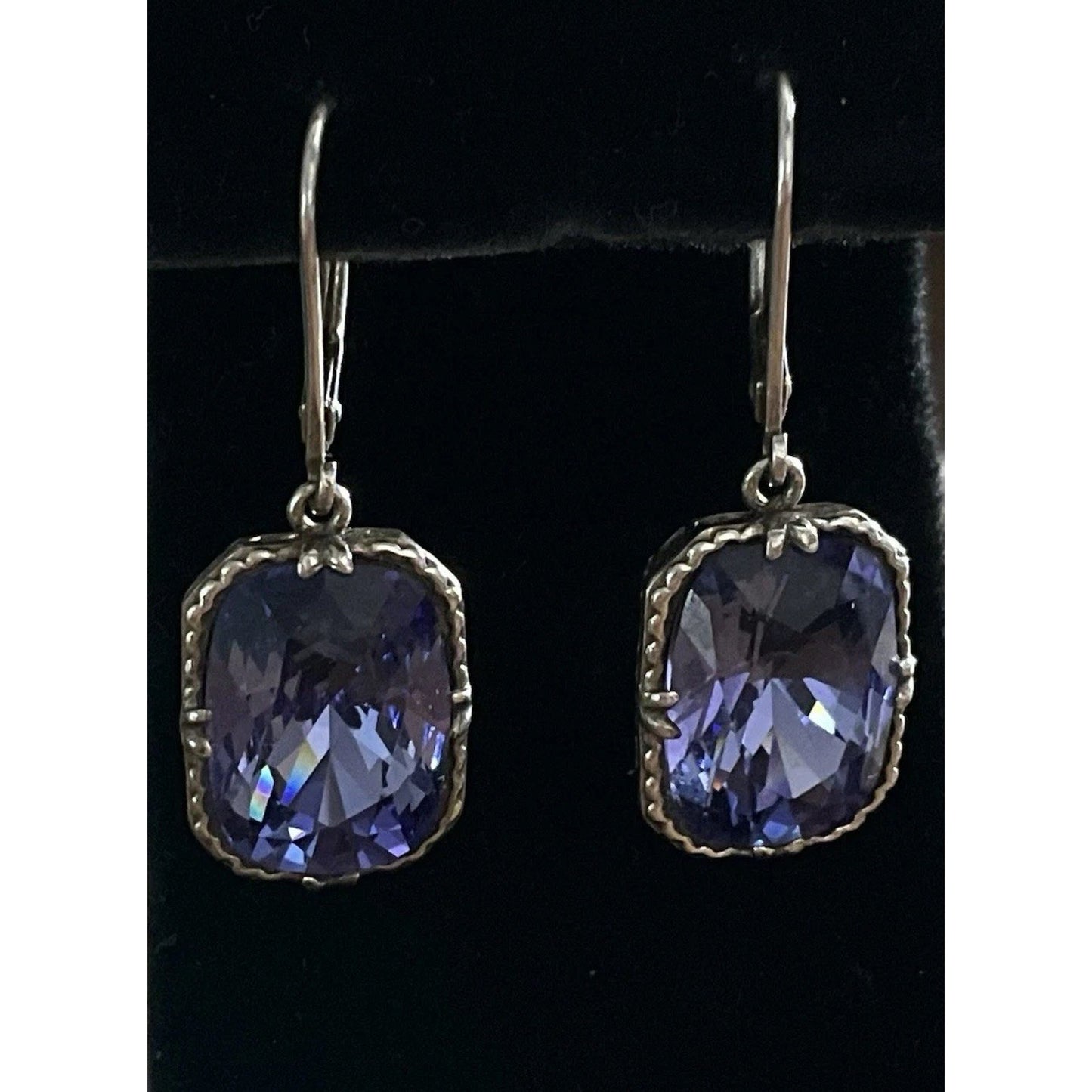 Sterling Silver Amethyst Drop Earrings Cushion Cut Purple Leverback 925 3.2gr