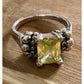 STERLING SILVER VINTAGE 925 Lemon Quartz Cushion Gemstone Ring Size 9