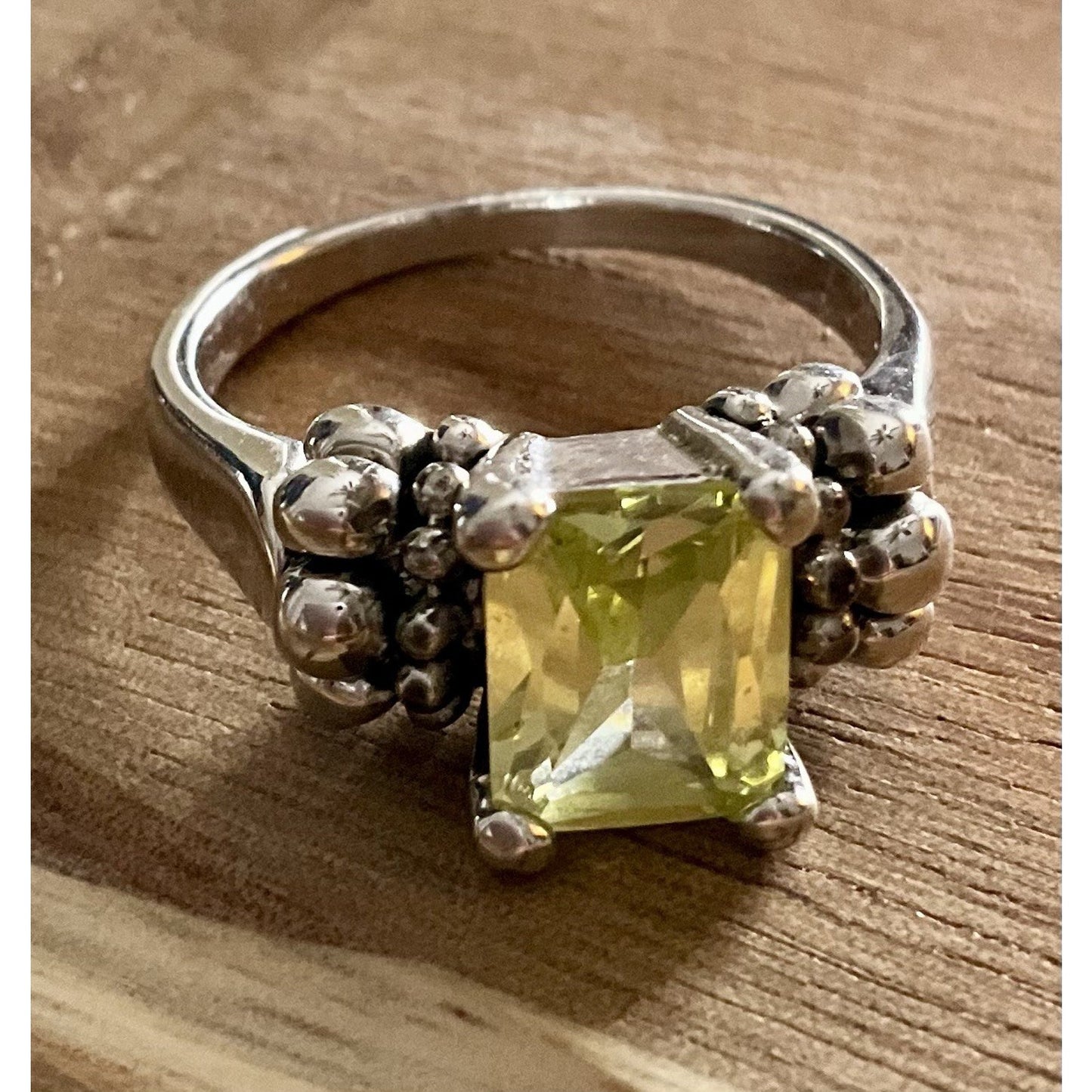 STERLING SILVER VINTAGE 925 Lemon Quartz Cushion Gemstone Ring Size 9