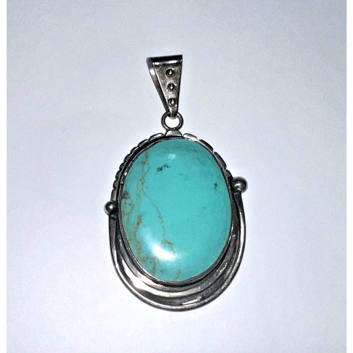 Vintage Sterling Silver Large Kingman Turquoise Pendant Southwest Navajo Style