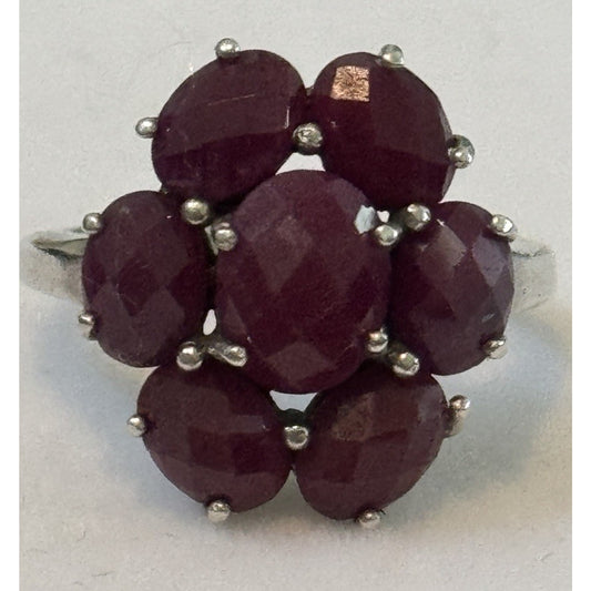 Vintage Ruby Flower Cluster Ring Estate Cocktail Ring Size 7 July Gemstone