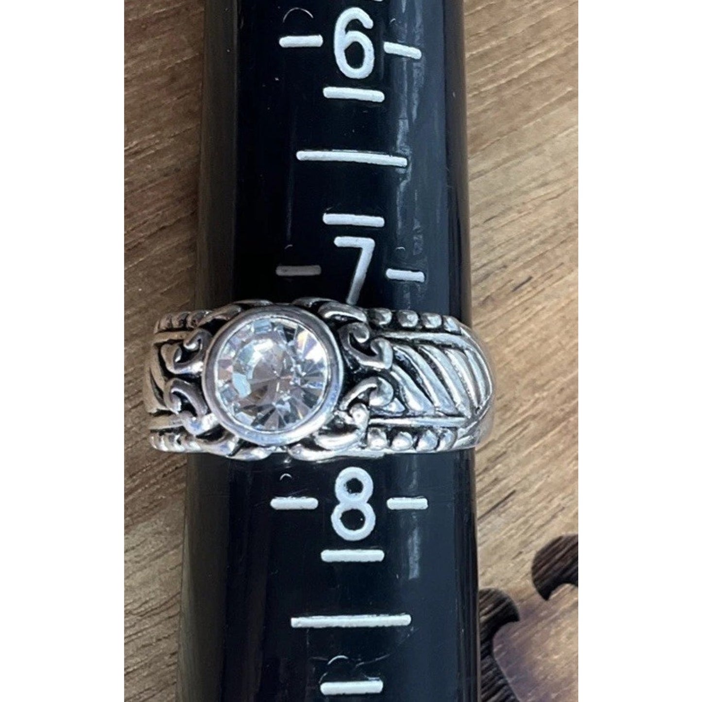 PD Sterling Silver CZ Scroll Ring Vintage Style Style Size 7