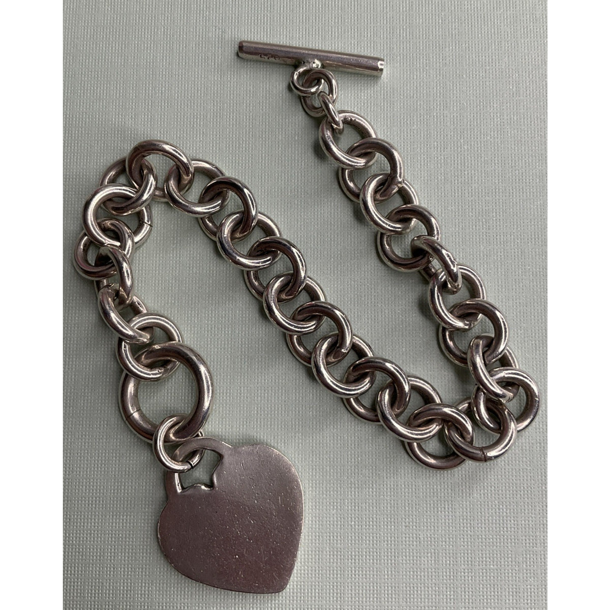 Vintage Sterling Silver Double Link Heart Charm Toggle Bracelet 40g