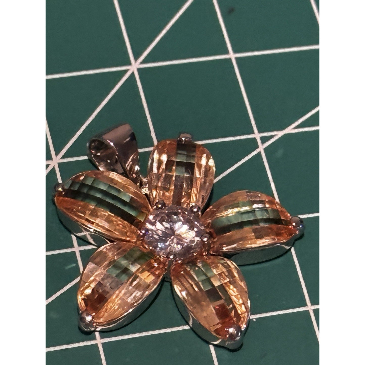 Vintage Sterling Silver Citrine Flower Pendant White Topaz Gem 925 11g
