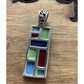 Modernist 925 Sterling Silver Multi-Stone Inlay Pendant Geometric Mosaic