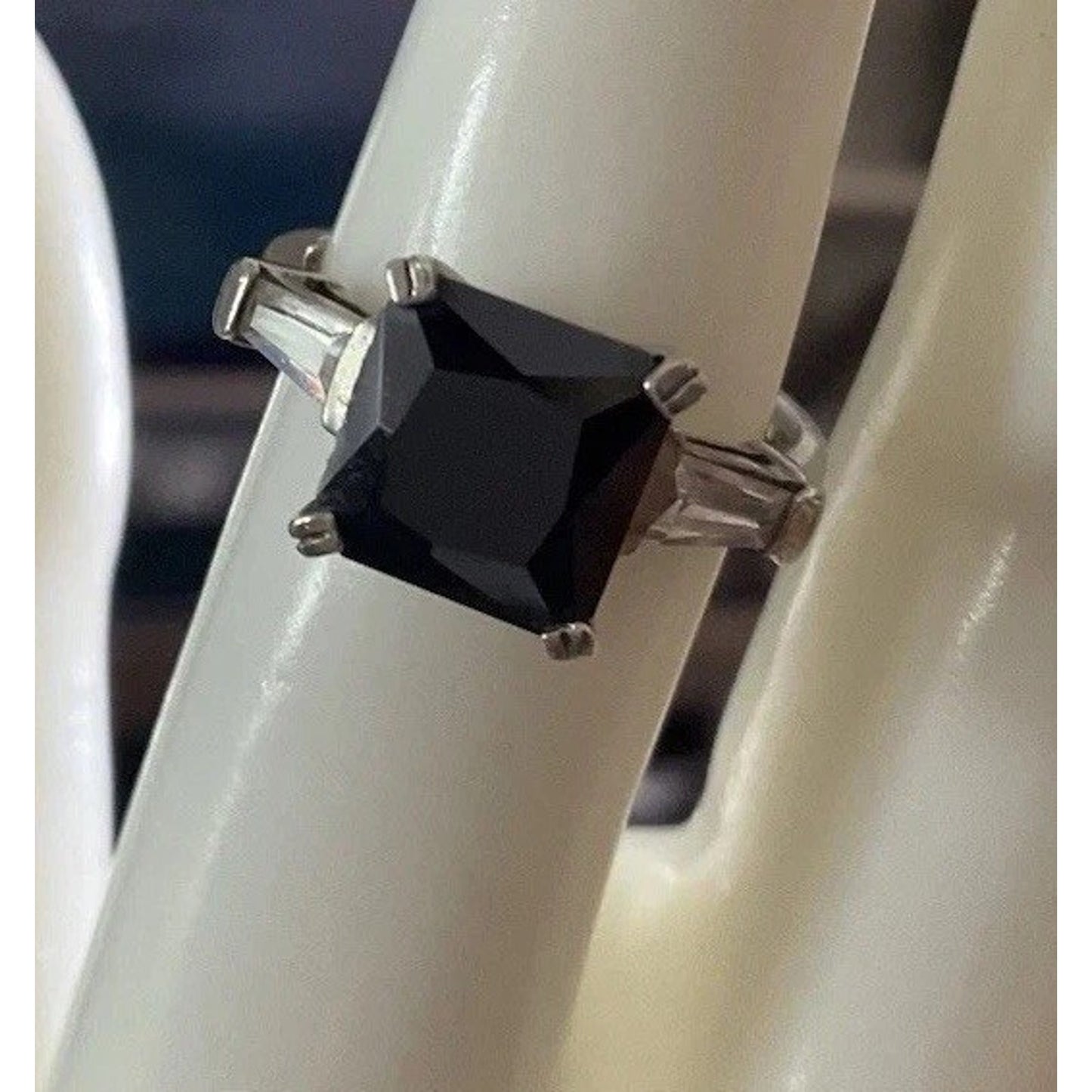 Vintage Smoky Quartz Ring 925 Sterling Silver Size 7.5 Square Cut Solitaire