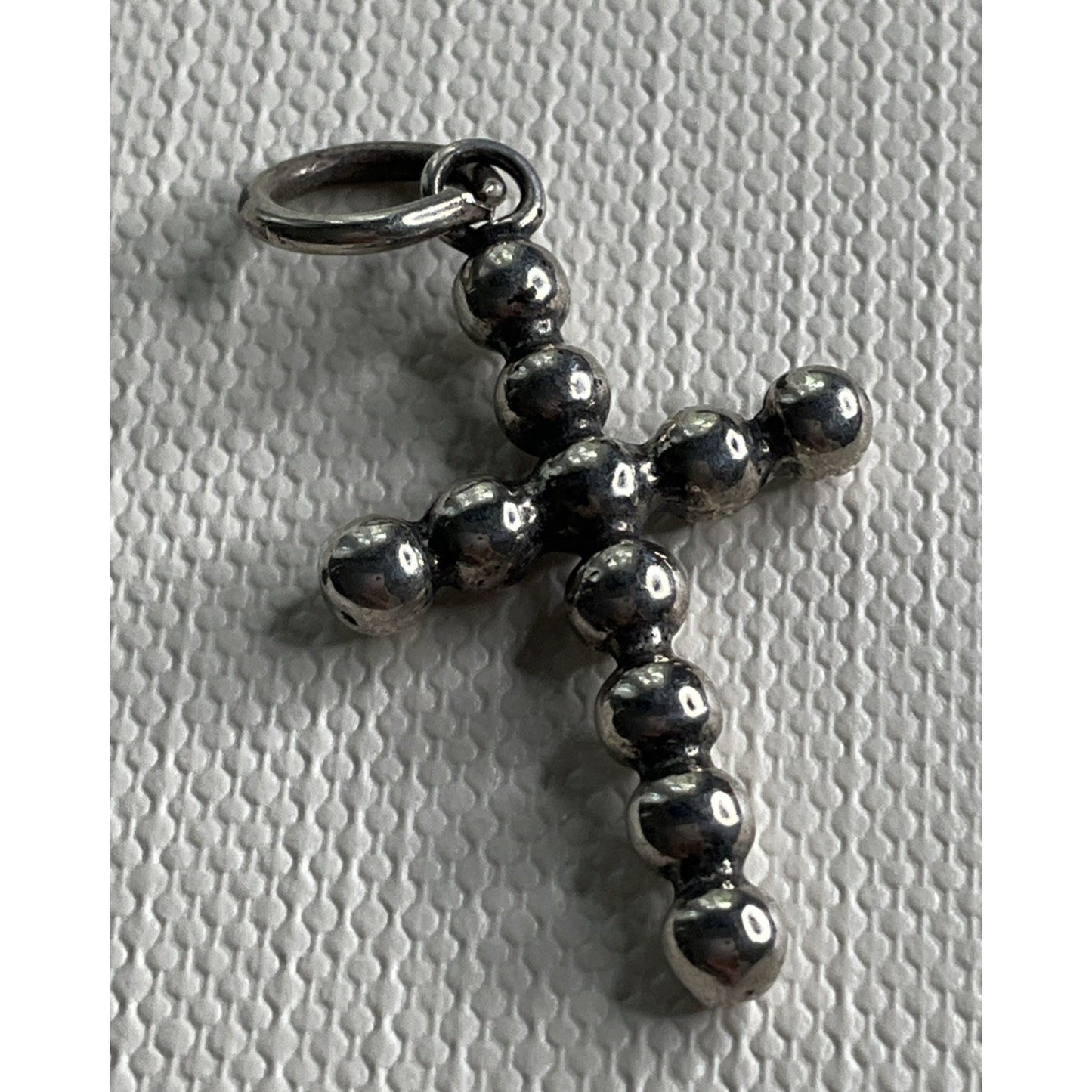 Vintage Sterling Silver Beaded Cross Charm