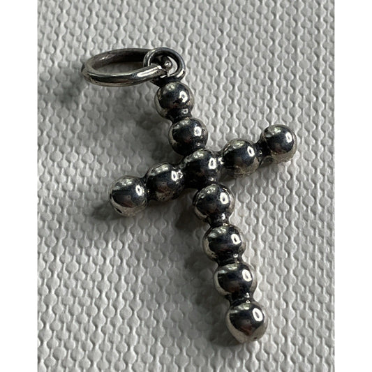 Vintage Sterling Silver Beaded Cross Charm
