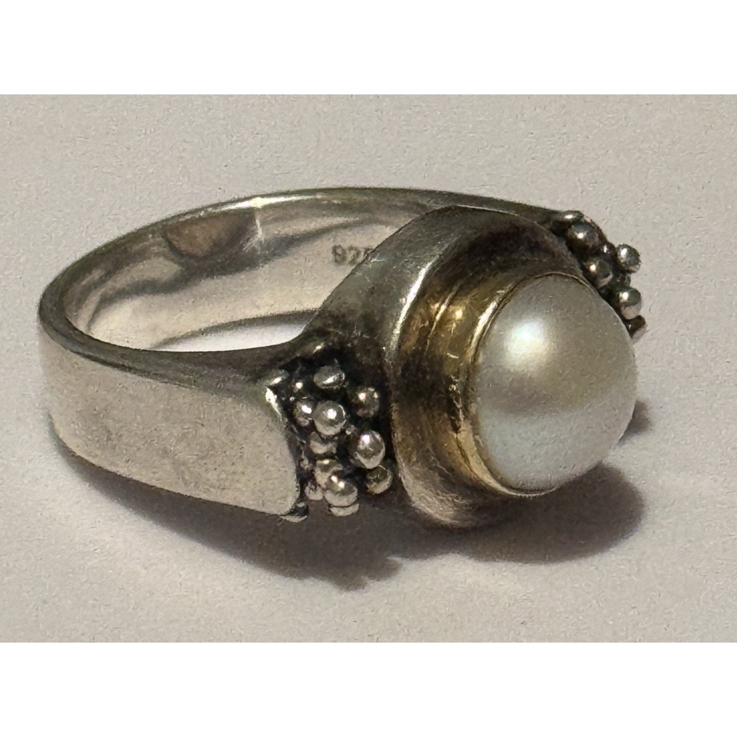 Vintage Michael Dawkins 925 14K Pearl Ring Sterling Silver & Gold Sz 8.5 13g