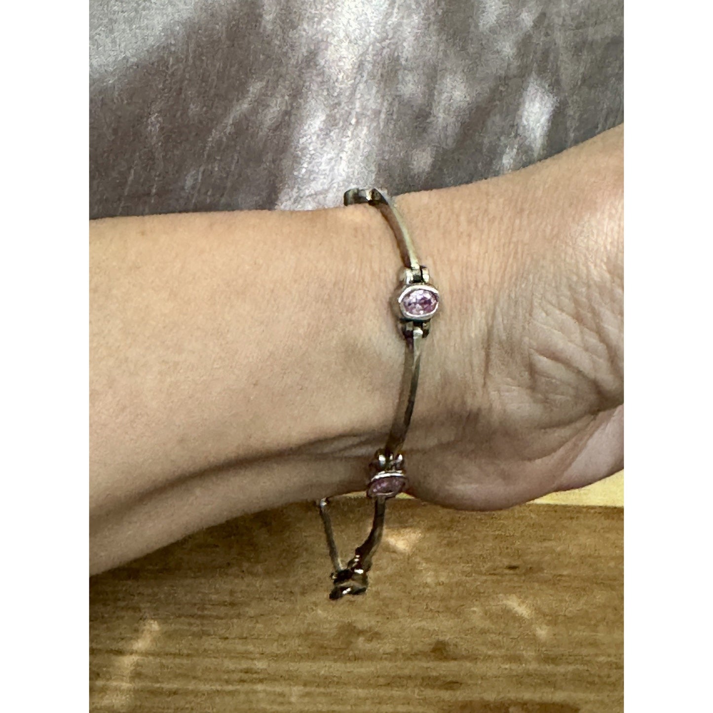 Vintage Pink Tourmaline Sterling Silver 5 Stone Link Bracelet 7.5” 90s - Y2K