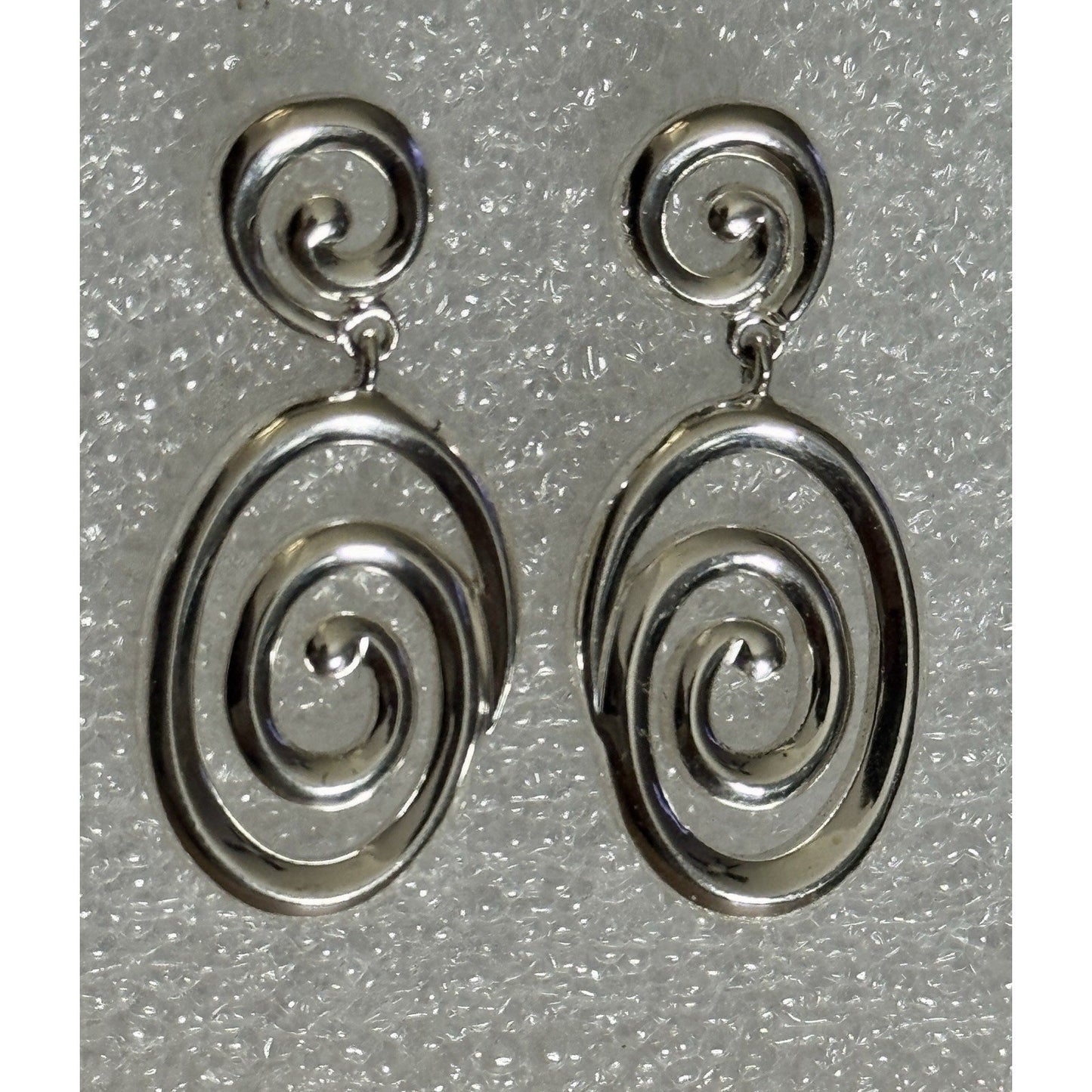 Sterling Silver Spiral Swirl Dangle Post Earrings 925 Modern Abstract 1.5” 9.9gr
