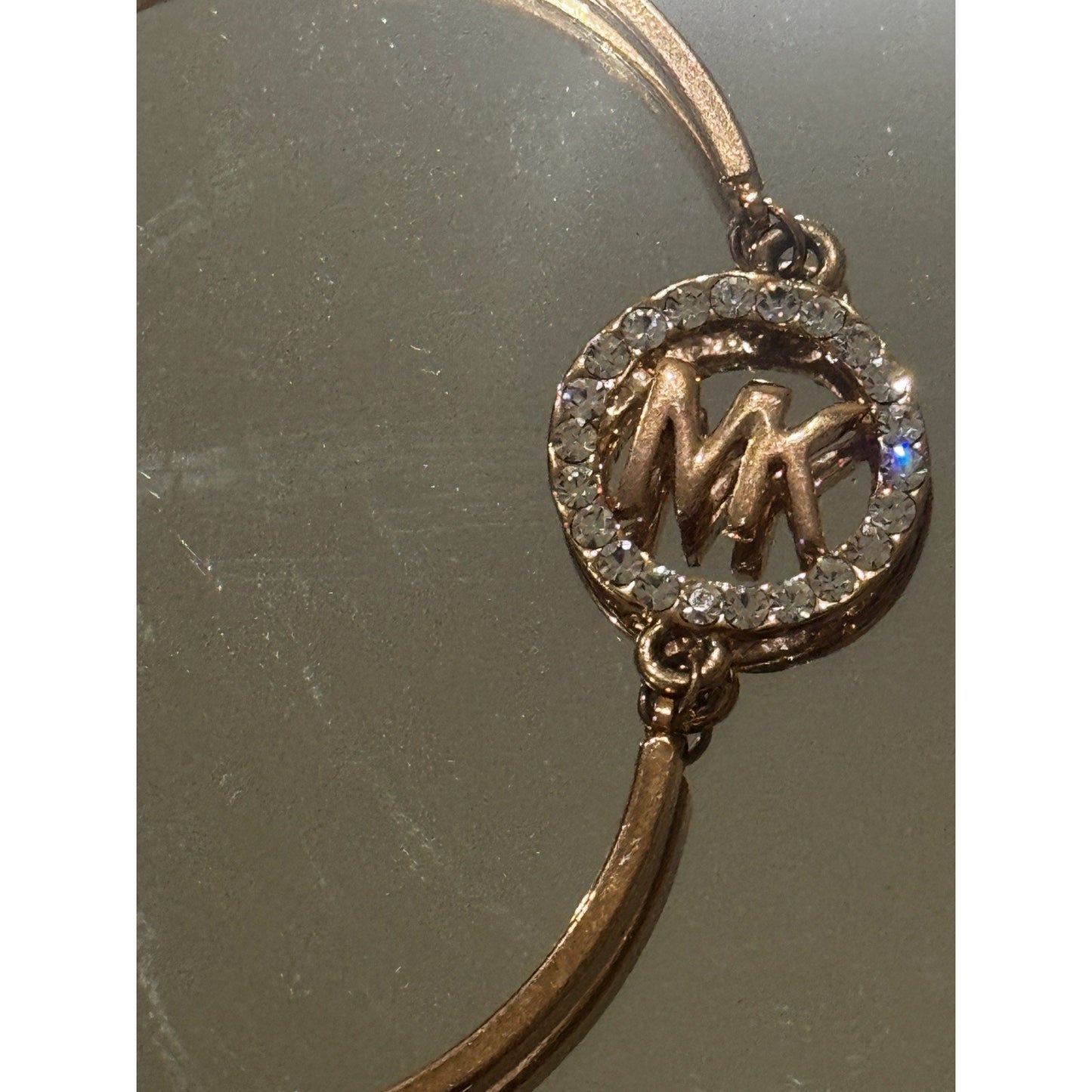 Michael Kors Rose Gold Pave Crystal MK Circle Hinged Adjustable Bracelet