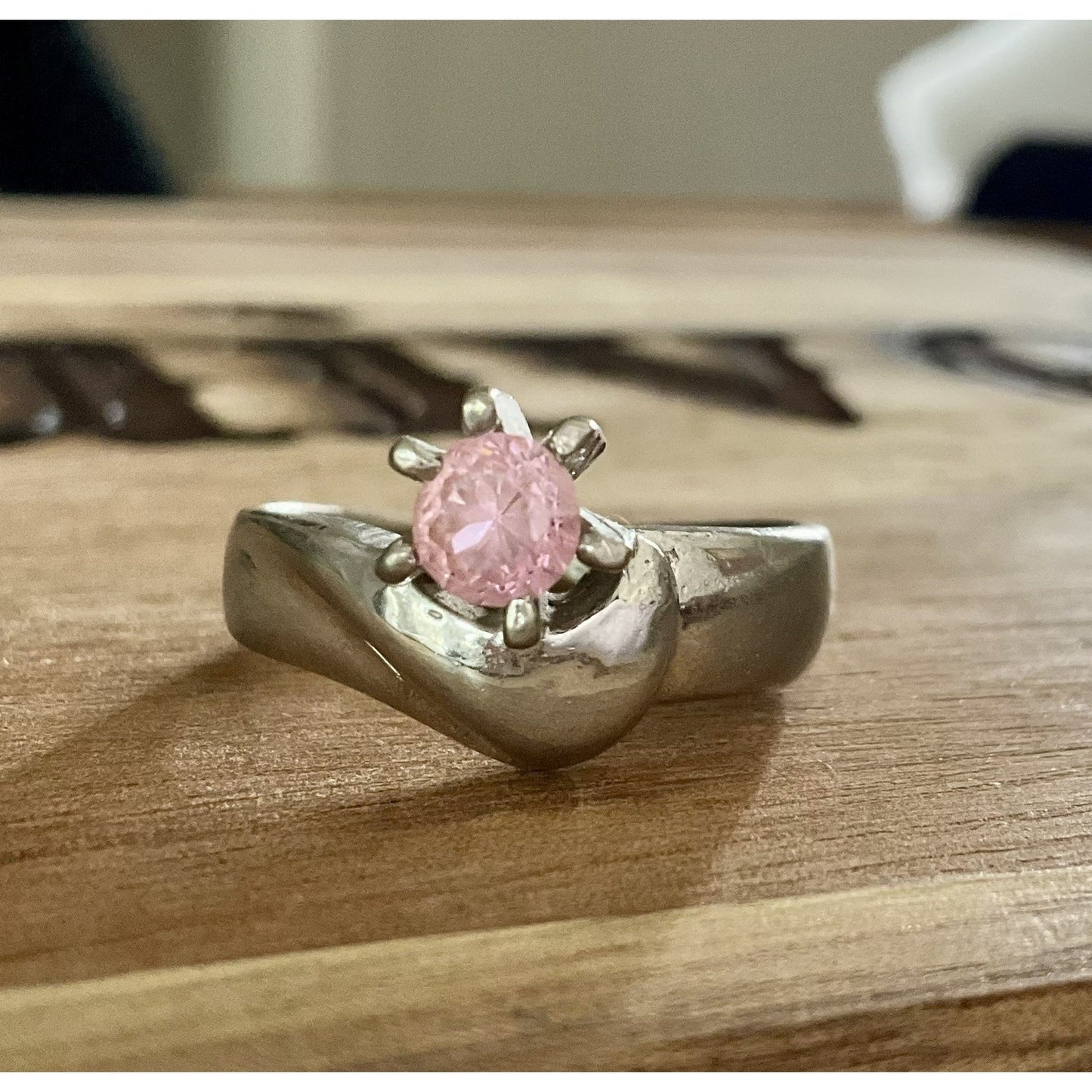 Vintage Sterling Silver Pink Spinel Gemstone Stone Ring 925 Swirl Setting Size 8