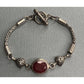 Vintage Sterling Silver Red Gemstone Bracelet Bali Style Toggle 19g