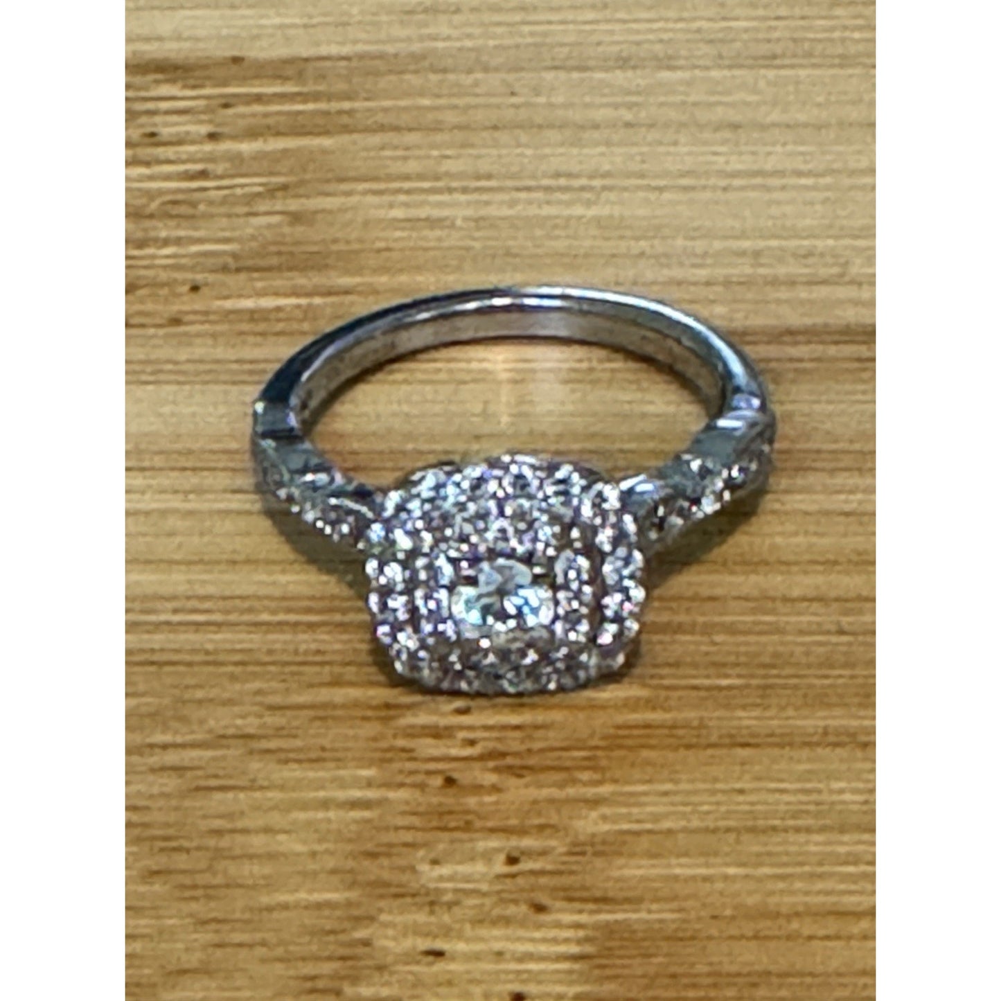 Sterling Silver Halo Engagement Ring Cushion Cut Pave Bridal Band Ring Size 7.25