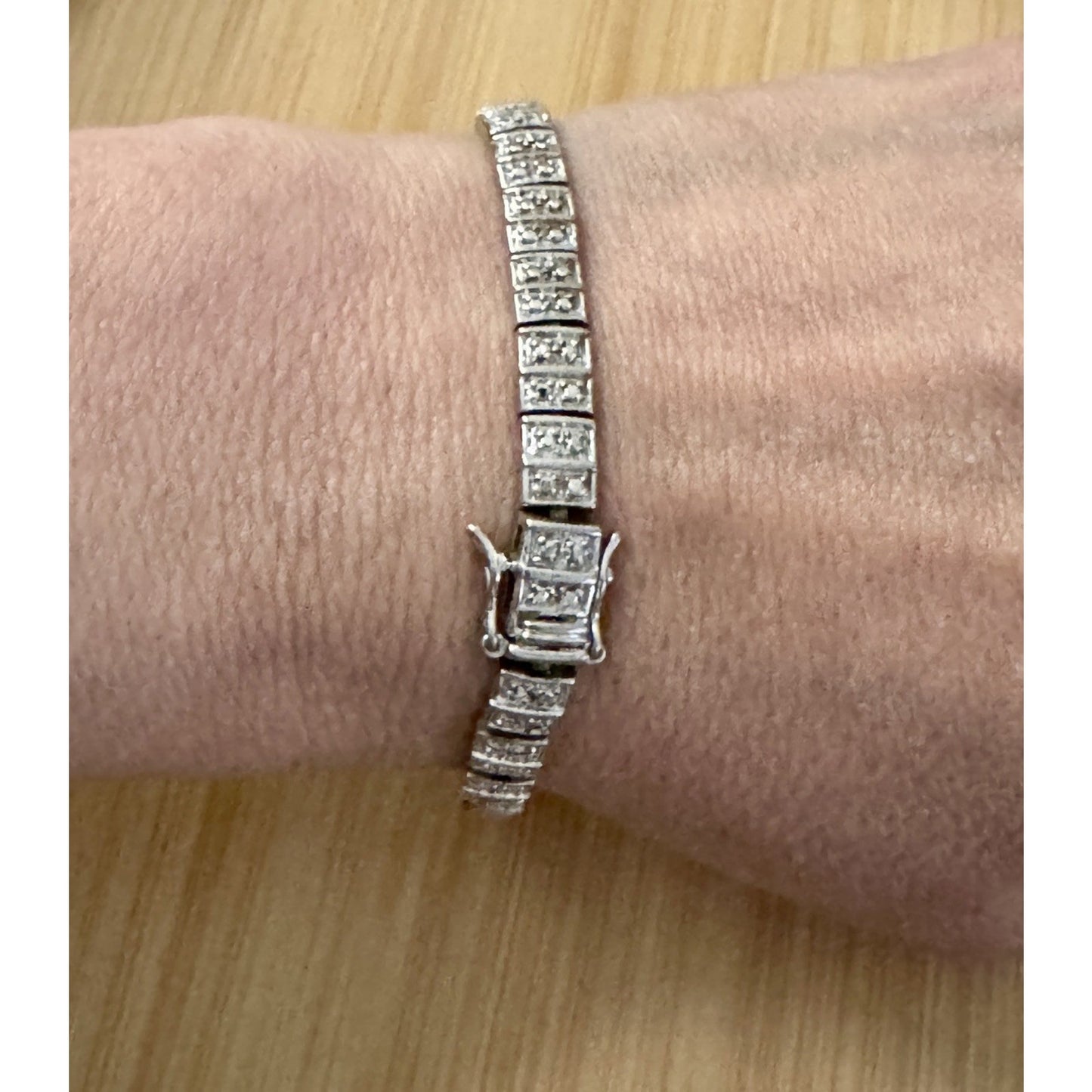 Vintage Sterling Silver Articulated Illusion Tennis Linked Bracelet 15g Signed