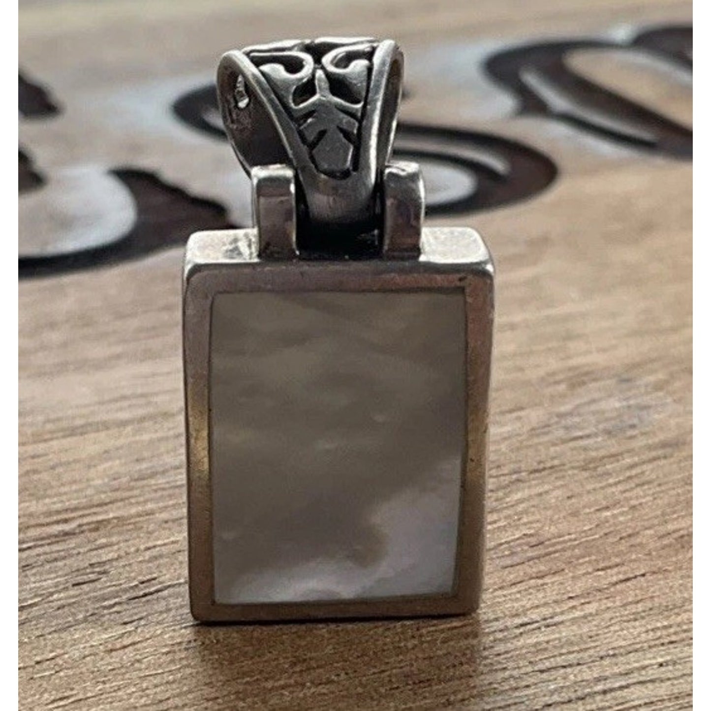 Sterling Silver Moonstone Pendant 925 Rectangle Cabochon Minimalist Bali Style
