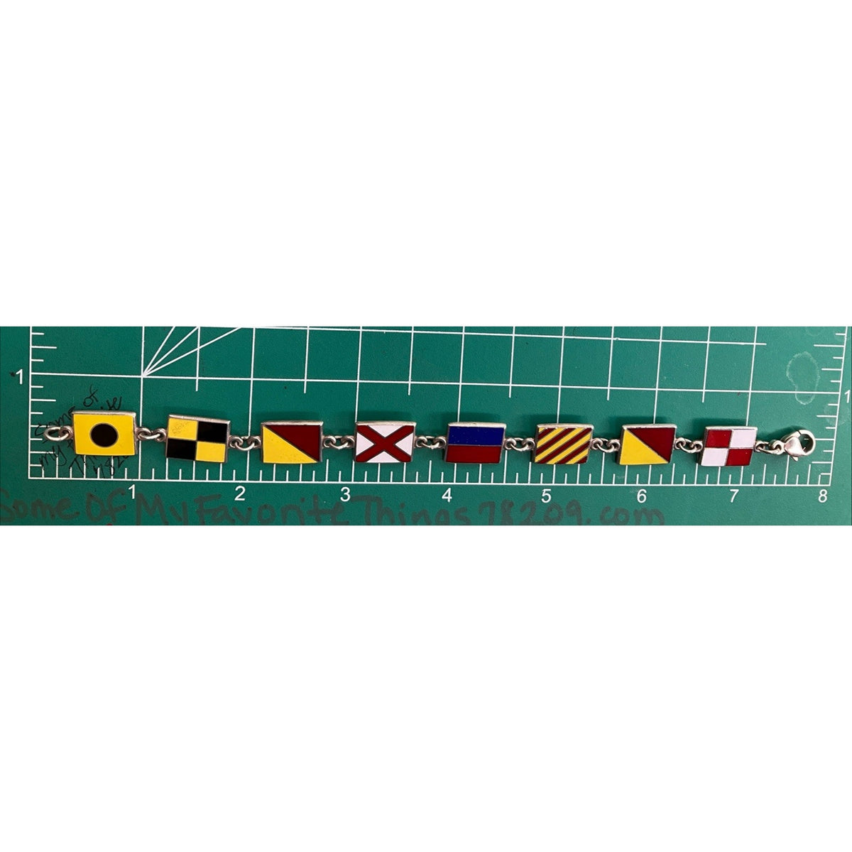 Vintage Sterling Silver Enamel Nautical Signal Flag Bracelet 18g 7.75”