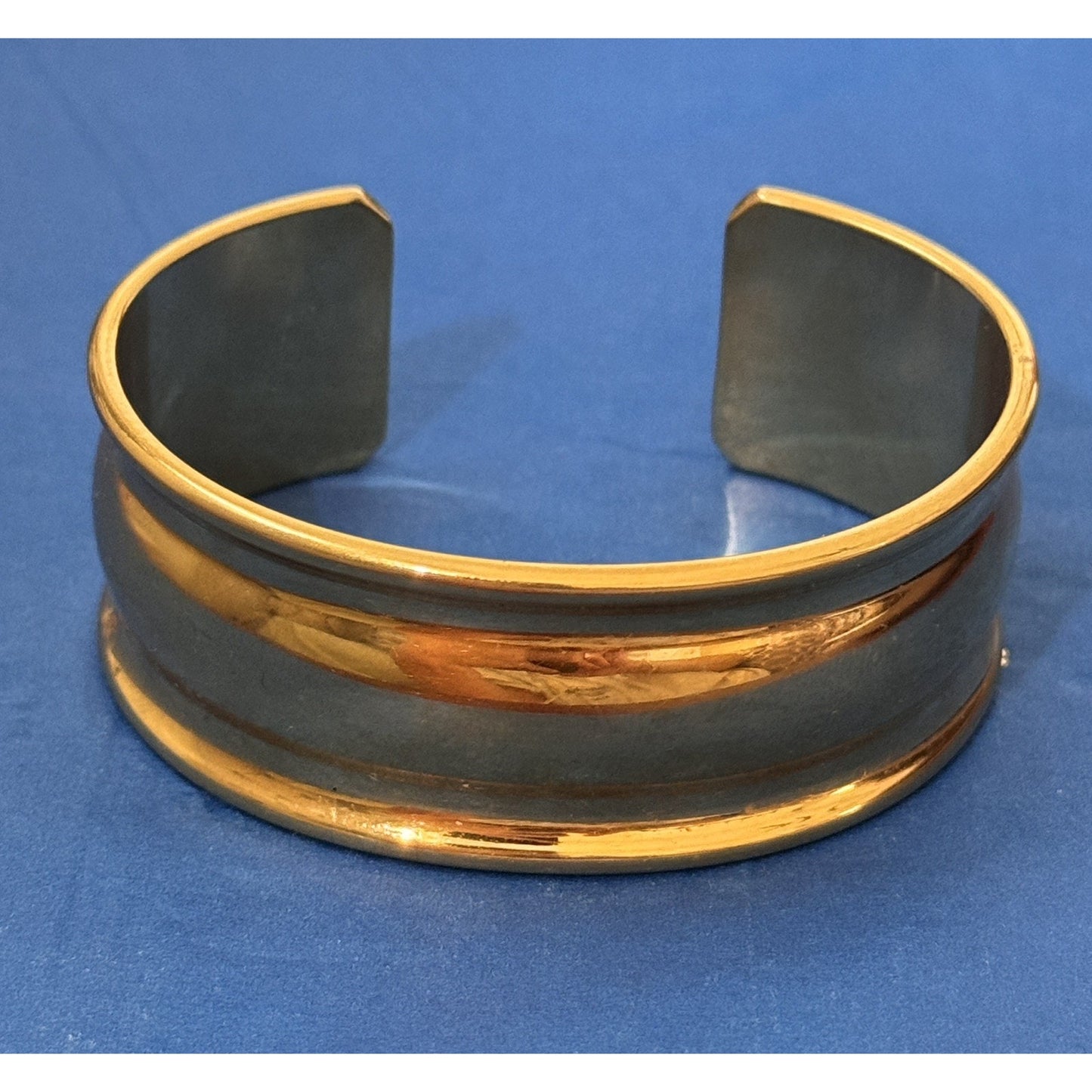 Vintage Monet Wide Gold Tone Cuff Bracelet 1” Signed Designer Statement