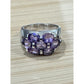 Vintage Sterling Silver 9 Stone Natural Amethyst Cluster Ring Size 6 Wide Band