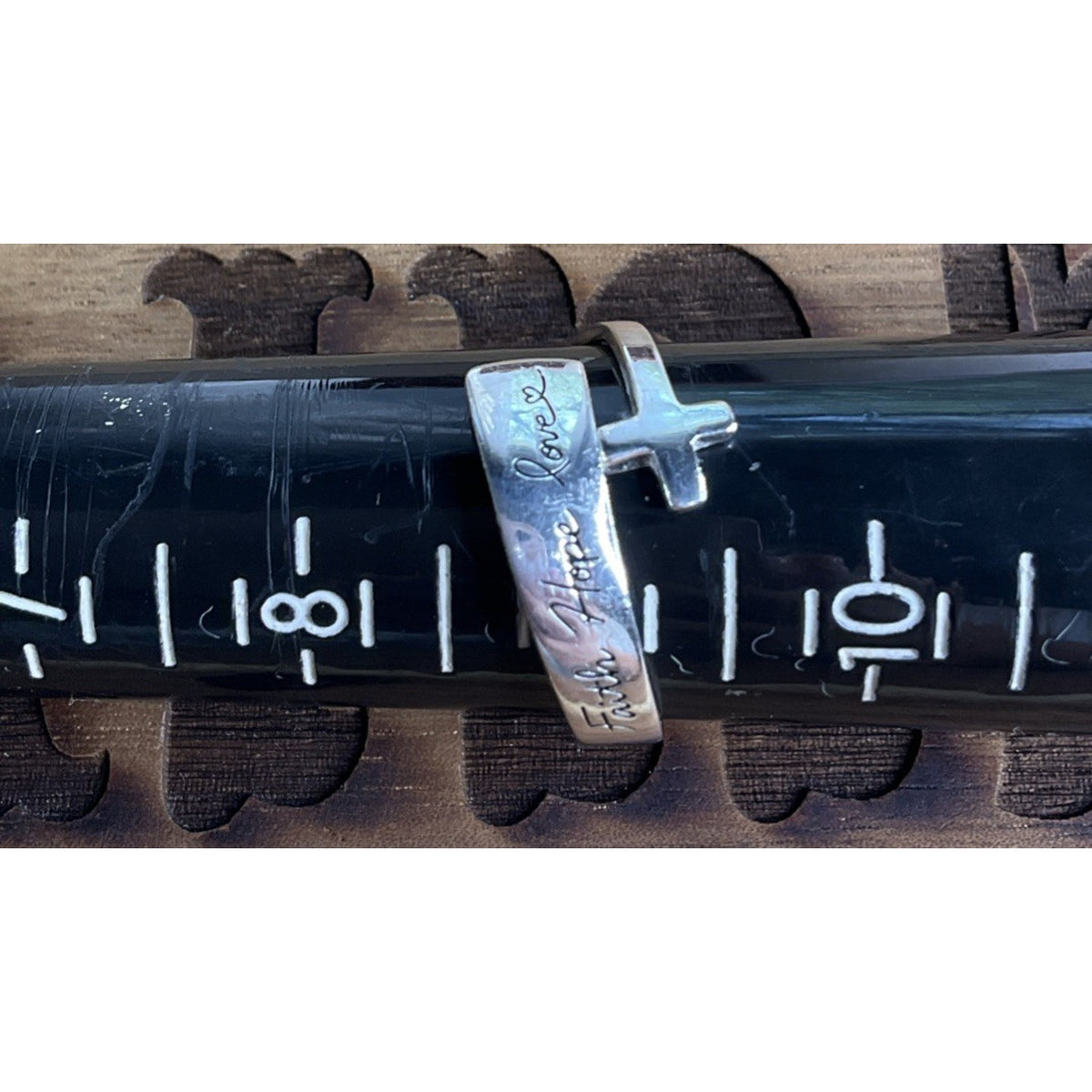Footnotes Faith Hope Love Sterling Silver Cross Bypass Religious Band Size 9