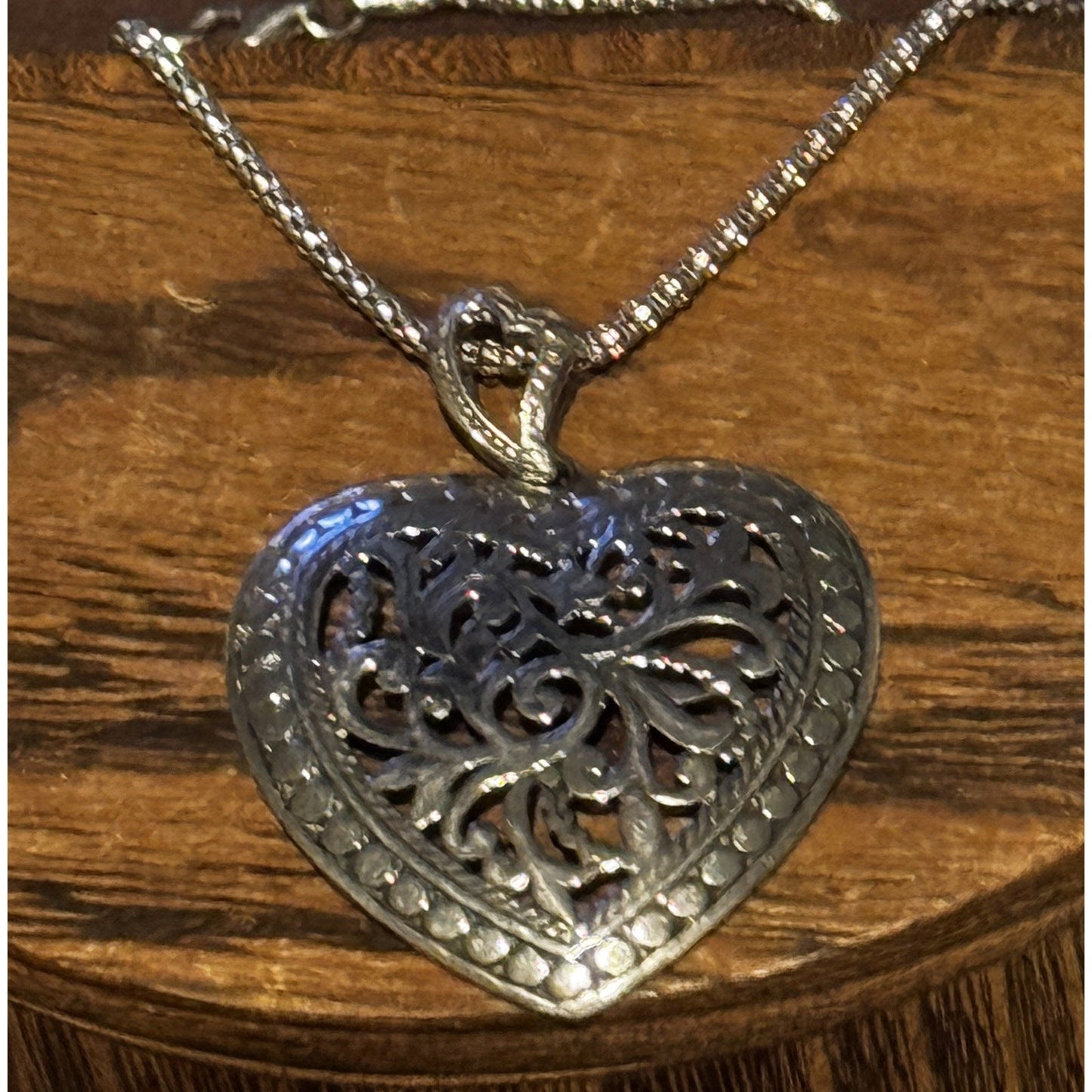 Vintage ATI Italy 925 Sterling Silver Filigree Heart Necklace 17” 10g