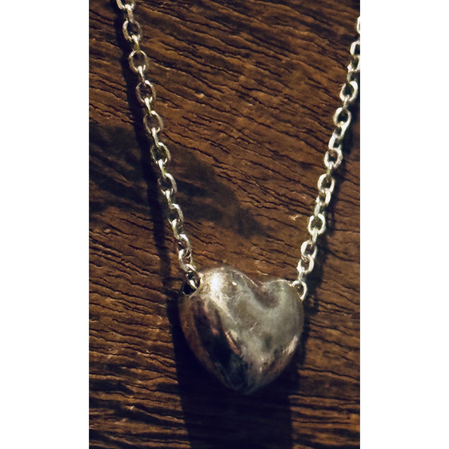 Vintage Dyadema 925 Italy Sterling Silver Puffy Heart Necklace 15-17” Signed