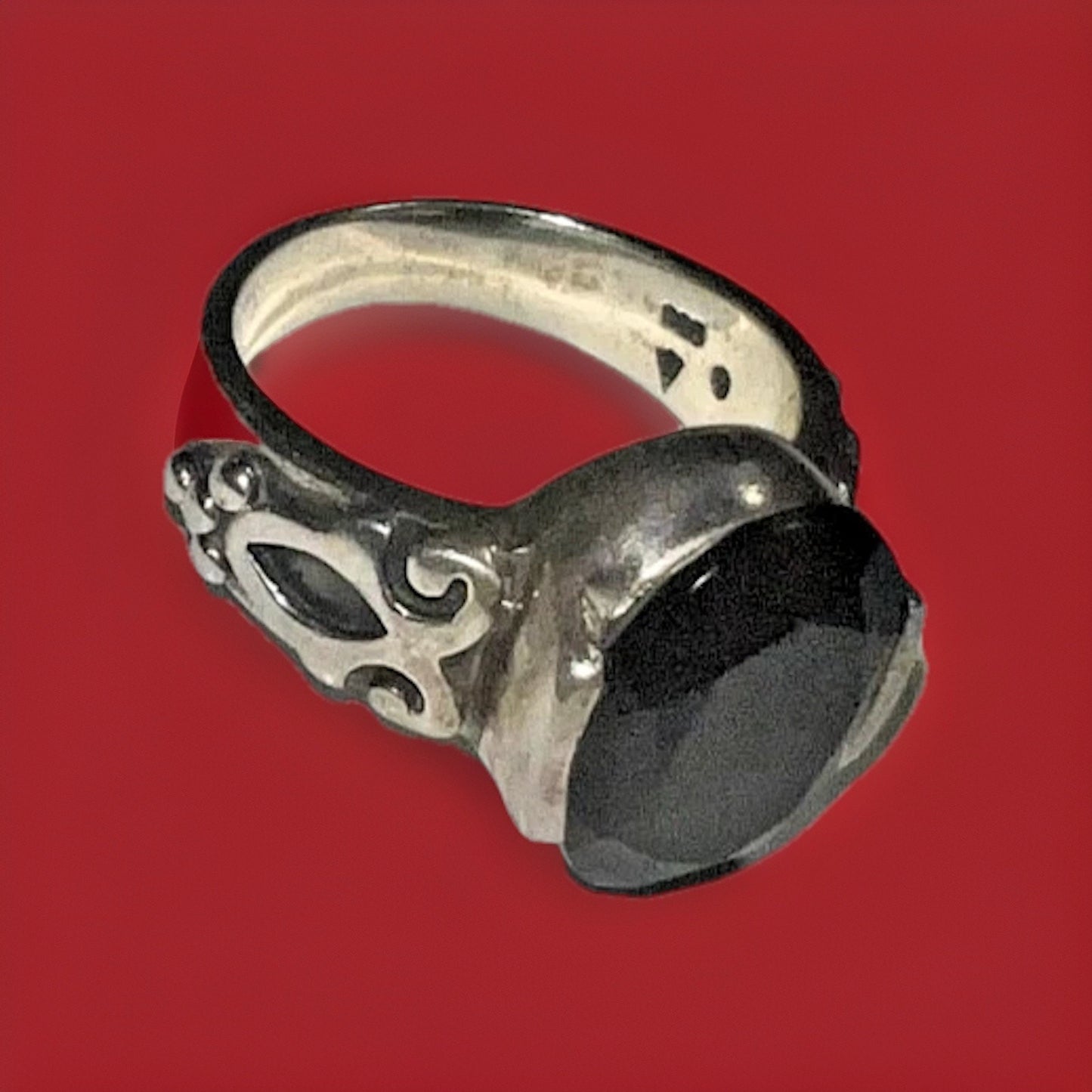 Handcrafted Napier Sterling Silver 925 Large Black Onyx Gemstone Ring Size 9.5