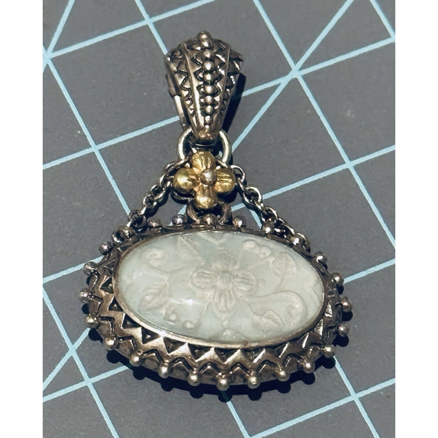 Barbara Bixby 925 Sterling 18K Gold Carved Aquamarine Pendant Enhancer 15g