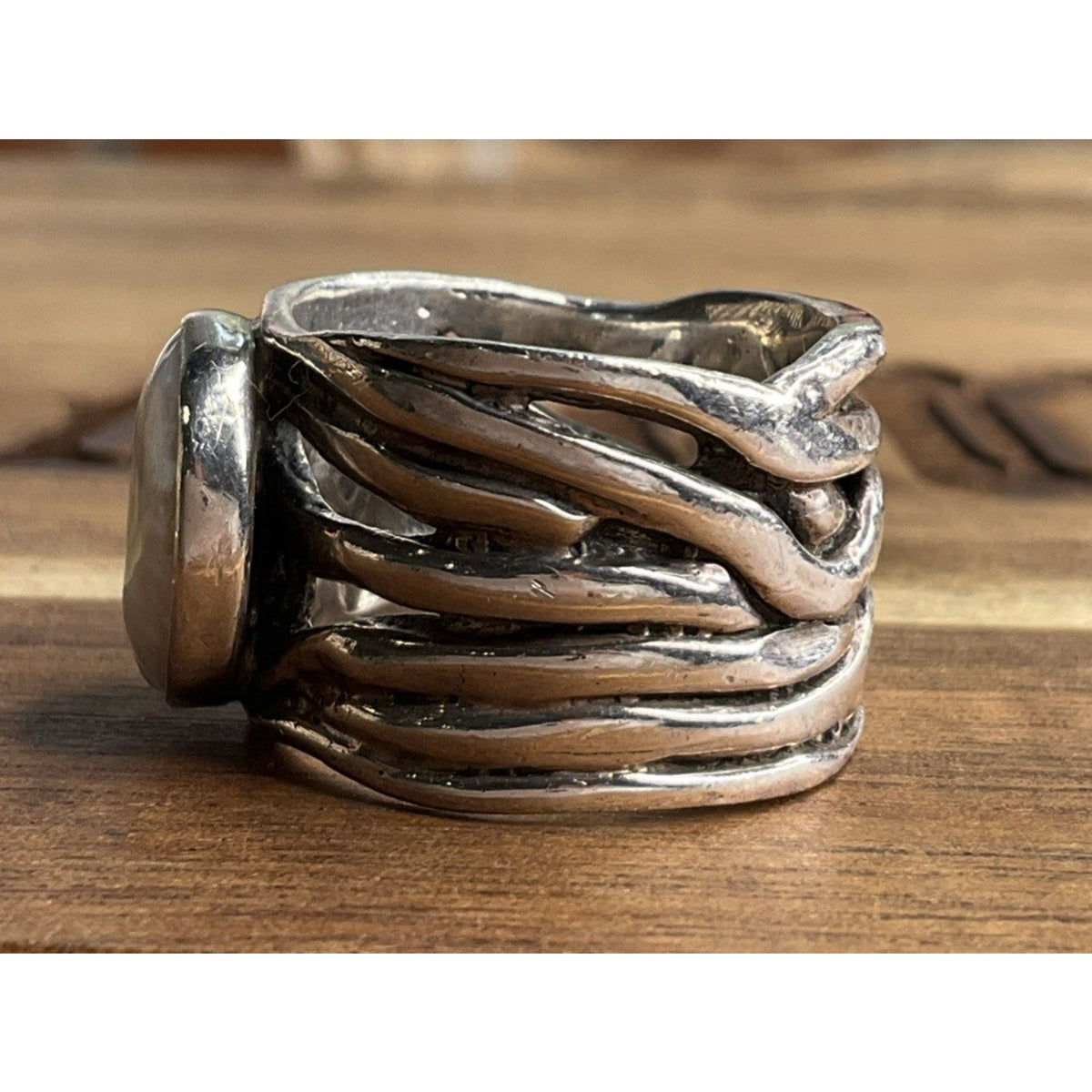 Retired Silpada Mermaid White Coin Pearl Sterling Silver Woven Band Ring Size 7