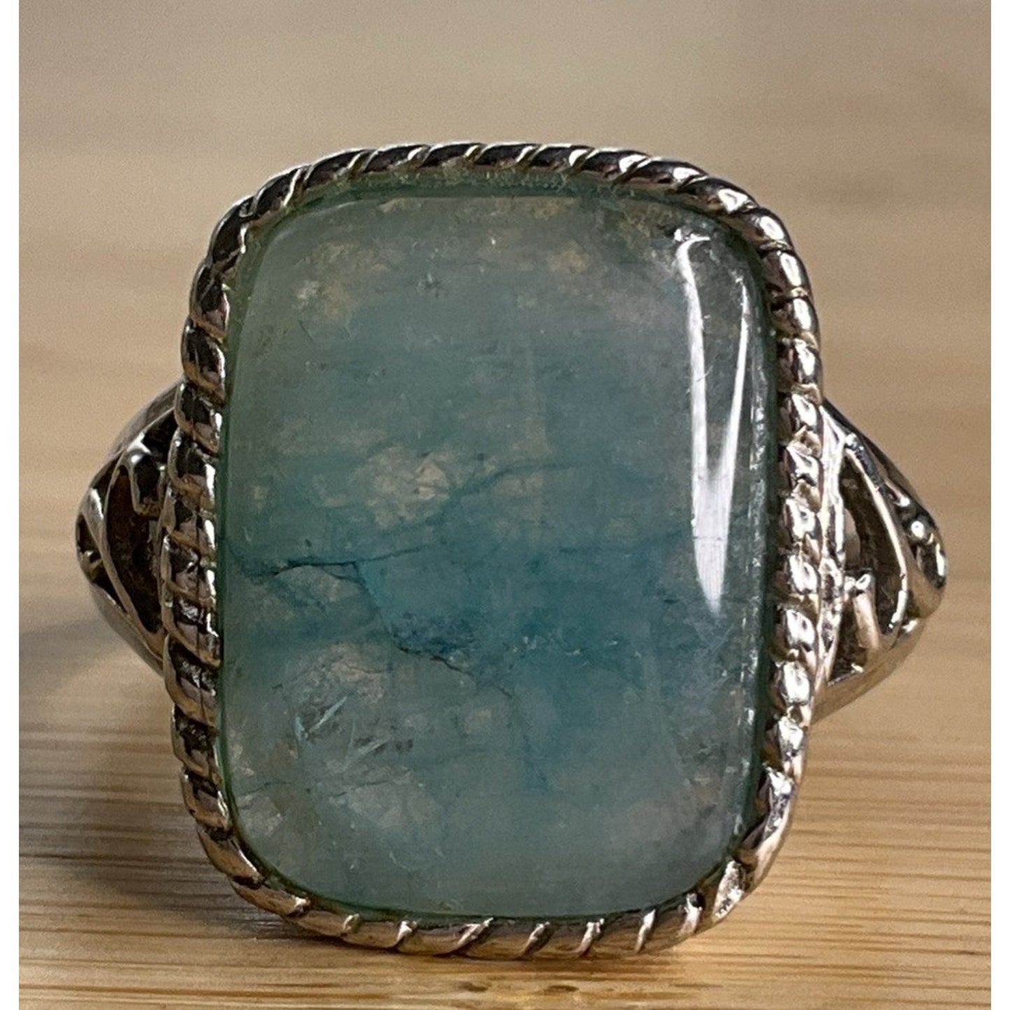 Vintage Leg Aquamarine Cabochon Sterling Silver Cocktail Statement Ring Sz 10.25