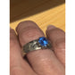 Vintage Thai Sterling Silver Blue Topaz Ring Wide Engraved Band