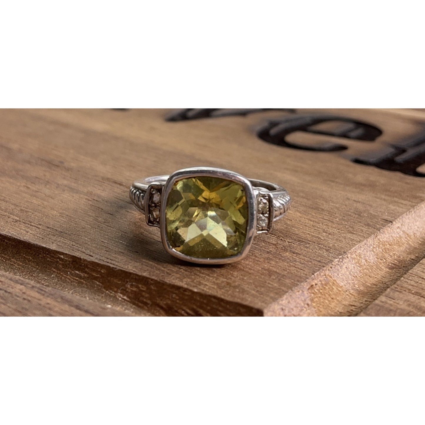 Sterling Silver Yellow Stone Ring Size 7 Cushion Cut Statement Ring 925