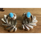 Vintage Robins Egg Turquoise Clip On Sterling Silver Earrings Fan Shell 11 Grams