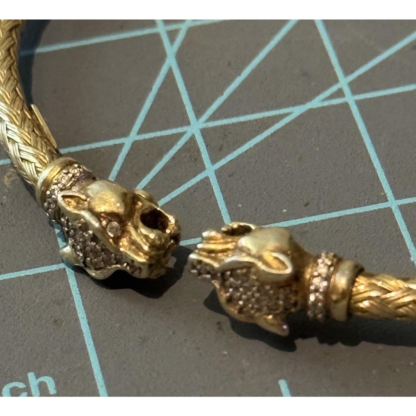 Vintage Milor Italy 925 Gold Vermeil Double Panther Head Braided Cuff Bracelet