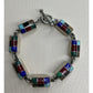 Vintage Mexico 925 Sterling Silver Multi Stone Inlay Link Bracelet 31g 7.5