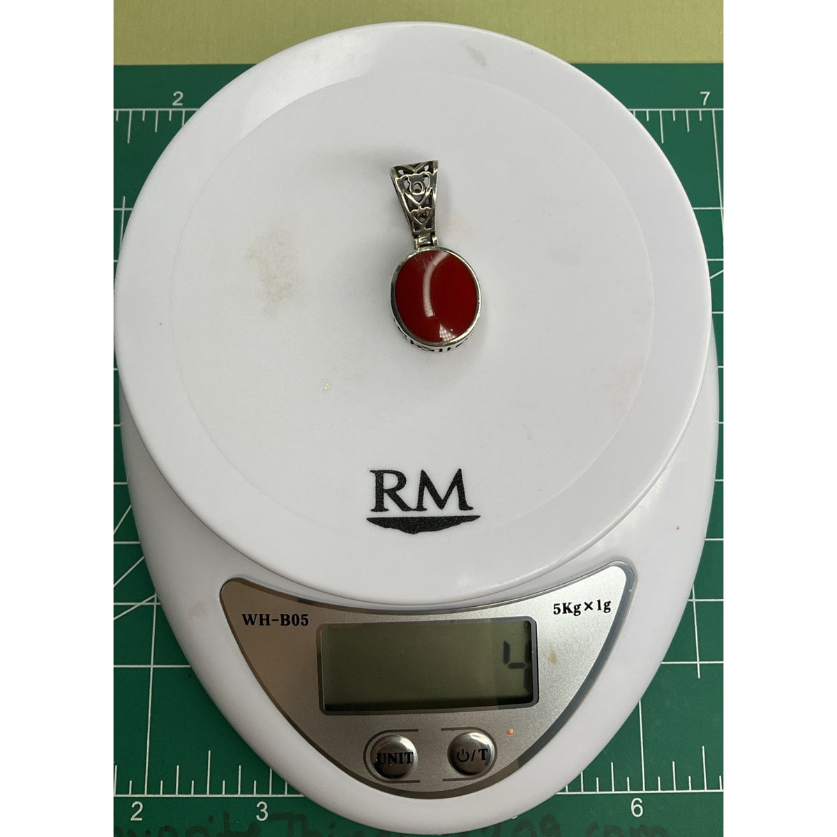 VintageSterling Silver Red Cabochon Pendant Ornate Filigree Bail