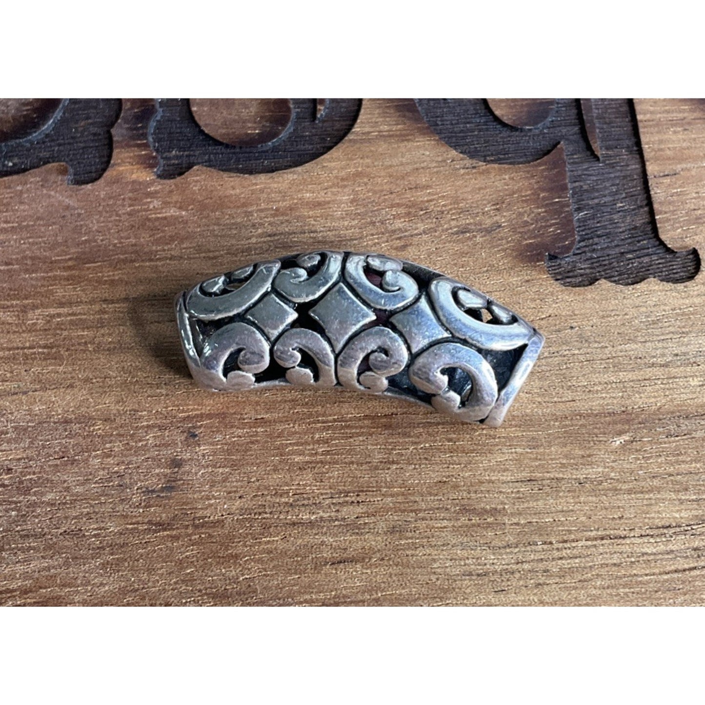 Vintage Sterling Silver Red Stone Curved Tube Filigree Boho artisan jewelry