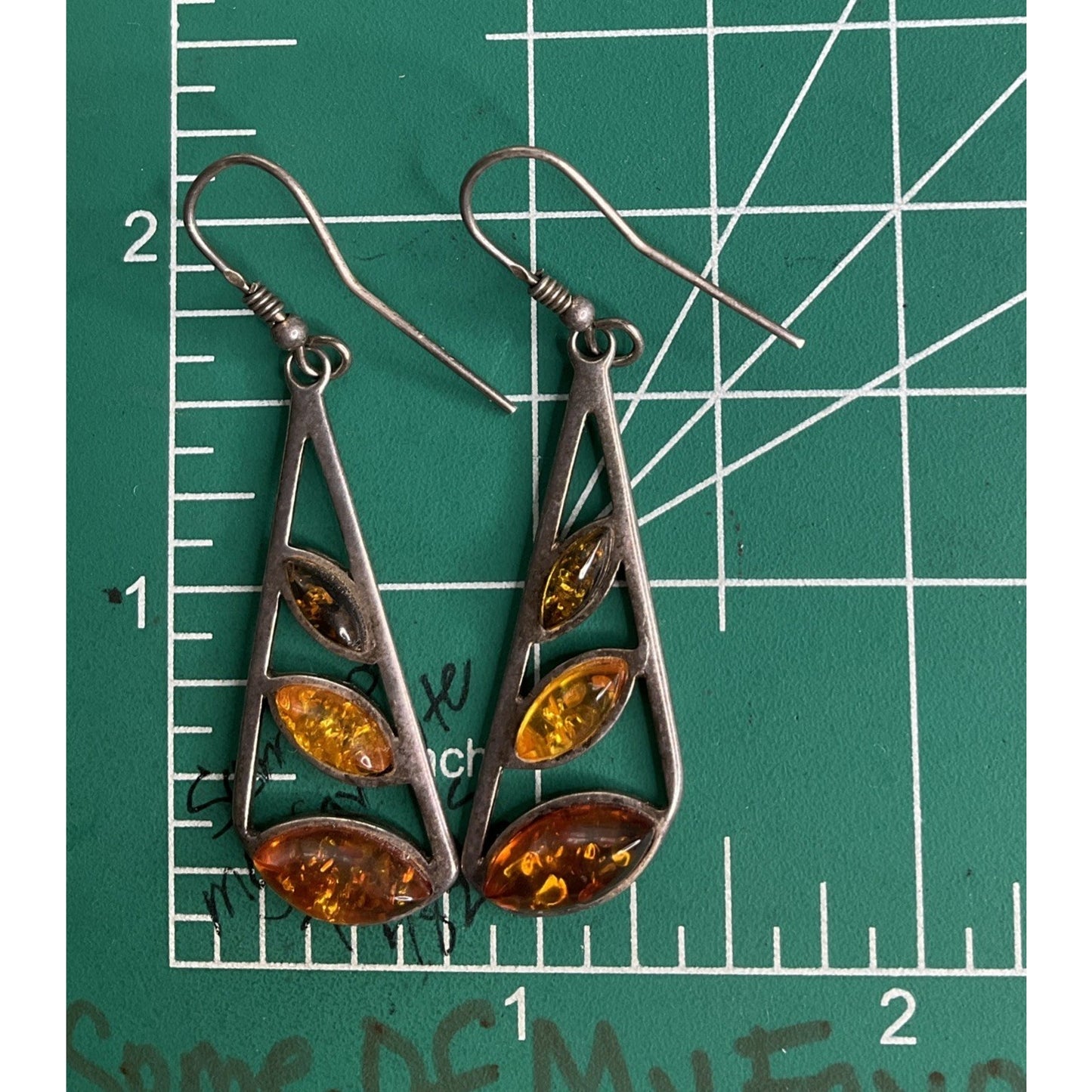 Sterling Silver Baltic Amber Dangle Drop Earrings Modern 1.5”