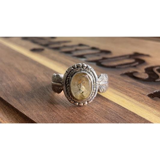 Feather Band Handmade 925 Sterling Silver Citrine Feather Cocktail Ring Size 8.5