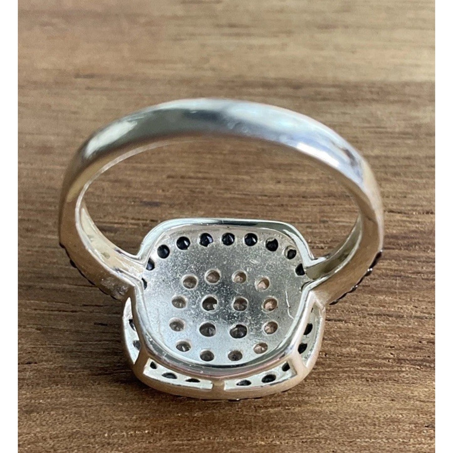 Sterling Silver Black & White CZ Halo Square Cushion Cluster Ring Size 7