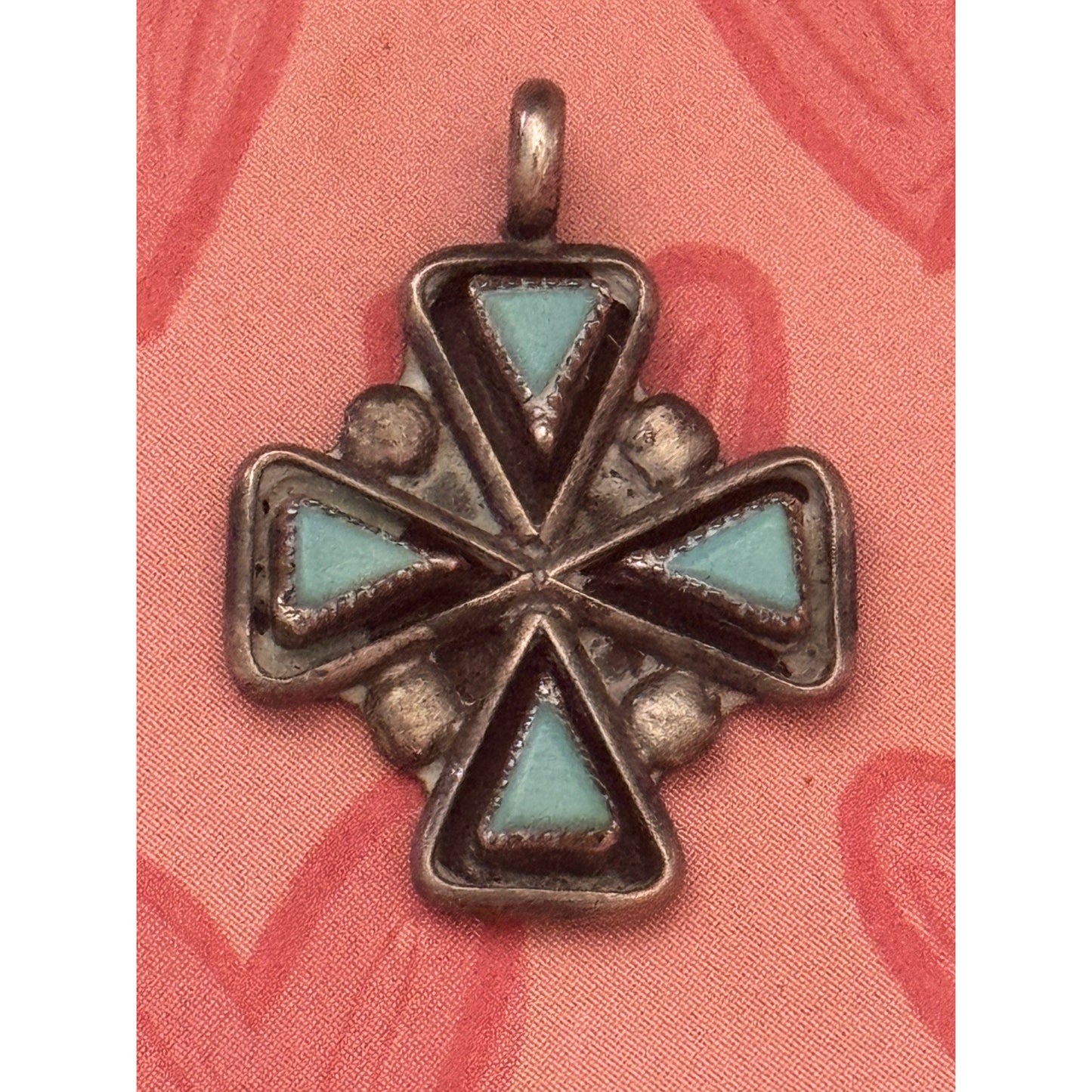 Vintage Sterling Silver Turquoise Cross Pendant Naive American Southwest Design