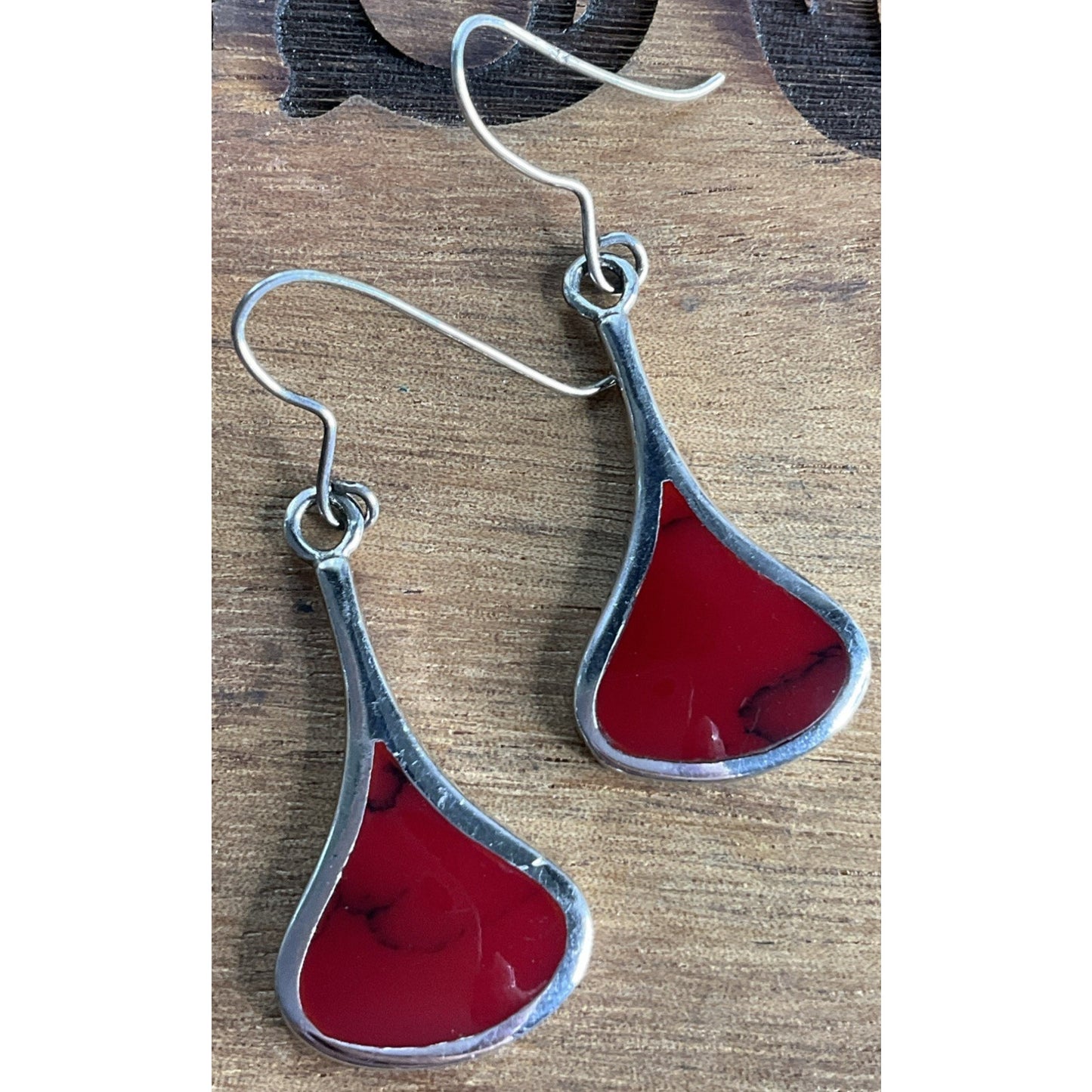 Vintage ATI Thailand 925 Sterling Silver Red Jasper Dangle Drop Earrings